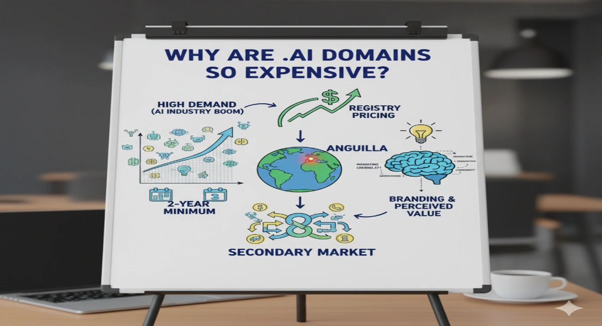 A diagram explaining the high cost of .ai domains.
