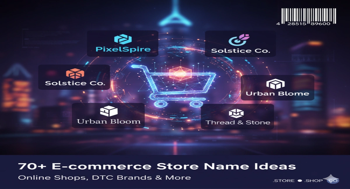 A digital illustration of modern e-commerce logos and catchy store name concepts.